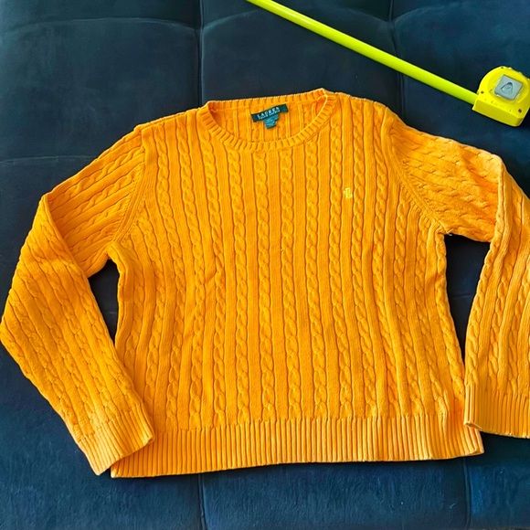 Lauren orange cable knit cotton sweater, medium, weight, size large, like new - Picture 1 of 7